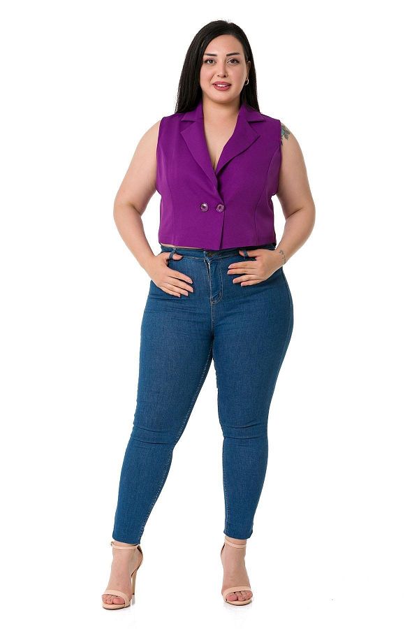 DISENTIS MODEST Plus Size Vest Purple Double breasted Trendyol