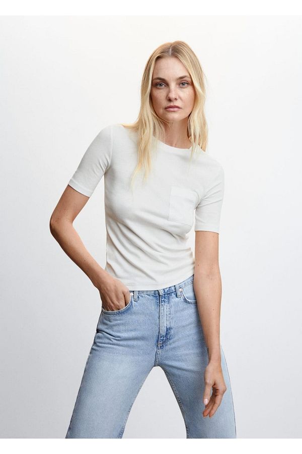 MANGO Woman-Round Neck Pocket T-Shirt 1
