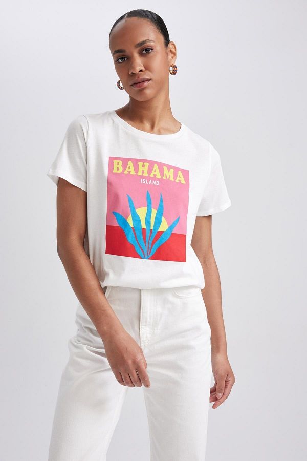 DeFacto-Regular Fit Crew Neck Printed Short Sleeve 100% Cotton T-shirt A8849ax23hs 1