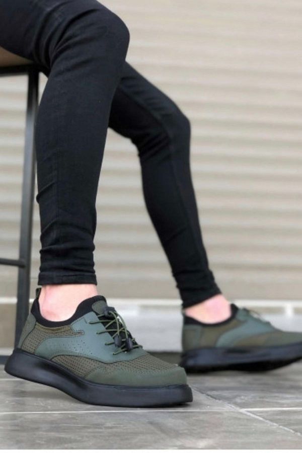 BOUIS-Men's Casual Khaki Black Suede Sneaker Lace-up High Sole Stylish Comfortable Orthopedic Sports Shoes 1