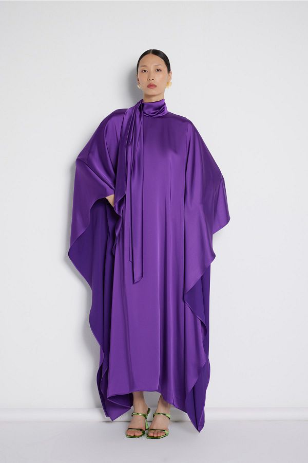 Nuum Design-Neck Tie Satin Dress purple 1