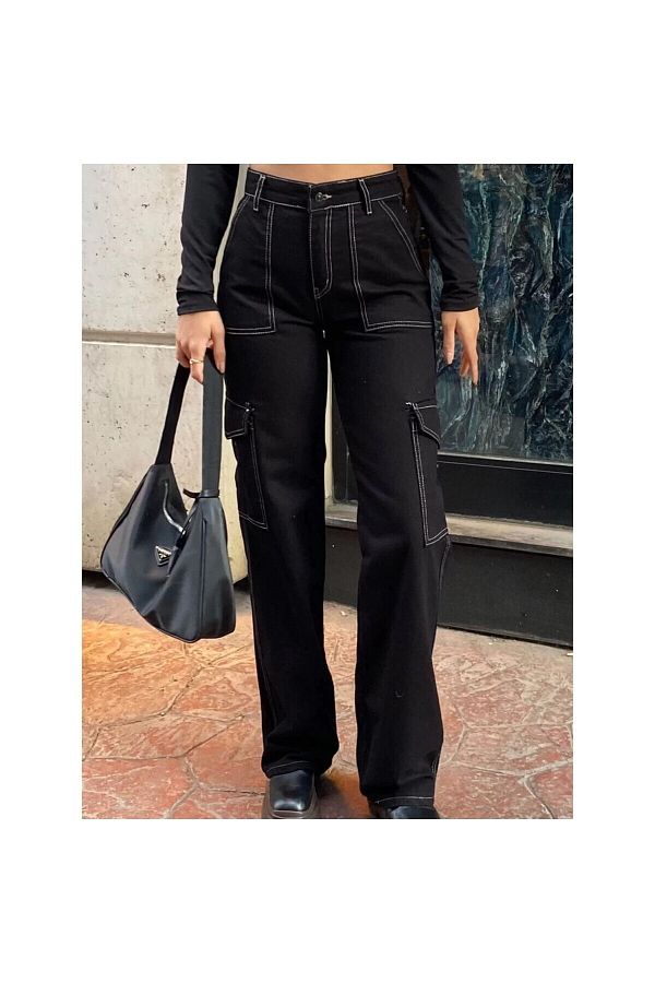 topshop moto High Waist Cargo Pants Loose Jeans Colorfast Black buy by the seller Trendyol