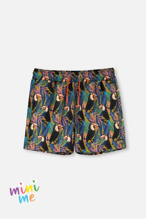 Dagi-Black - Green Tucan Patterned Shorts 1