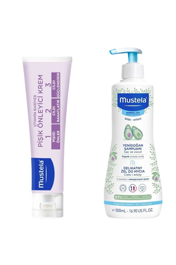 Mustela Gentle Cleansing Yenidoğan Saç Vücut Şampuanı 500 mlve Mustela 100Ml Pişik kremi Seti