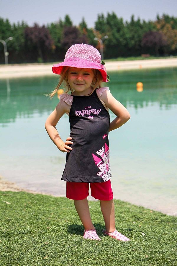 Marina-Costum de baie hijab cu model fuchsia pentru copii K2201 1