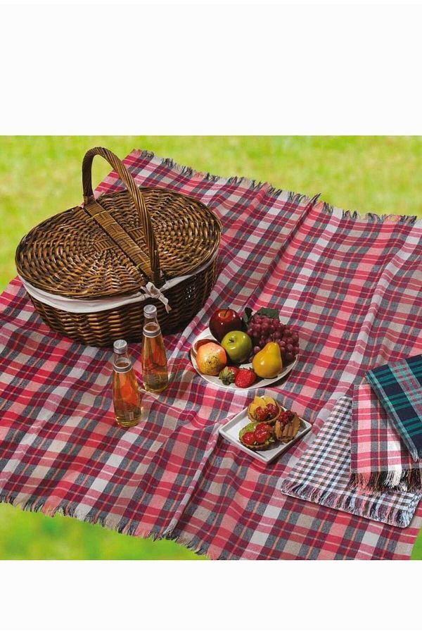 ÇEÇEN HOME-(2 PCS) Multi-Purpose Tableware Cloth Small Square Gingham Pattern Tablecloth, Picnic Cloth 140x140cm 1