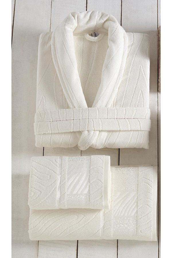 Durul-Jacquard Velvet Bathrobe Set - 3 Pieces 1