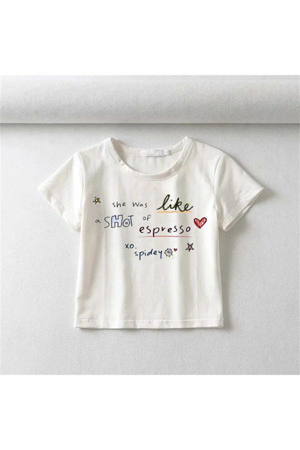 Touz-She Was Like Shot Of Espresso Printed White Crop 1