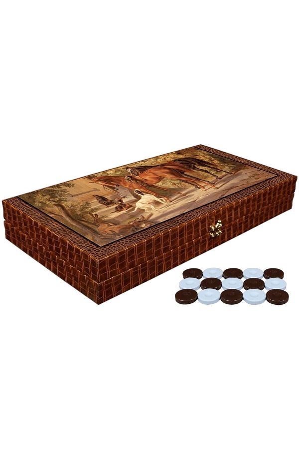 HEDİYE FİKRİ-Stylish Large Size Backgammon with Horse Pattern 1