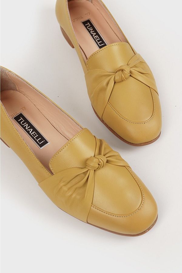 TUNAELL WOMEN S MUSTARD YELLOW GENUINE NATURAL LEATHER NUMBER 36 41 SHOES Trendyol