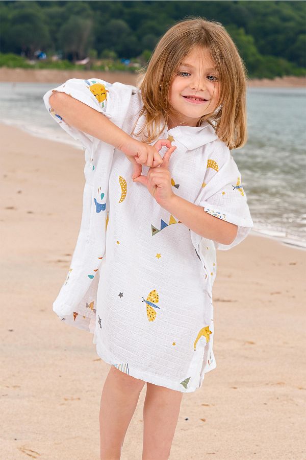 Mariva home 100 Cotton Muslin Fabric Hooded Baby Poncho Butterfly Trendyol