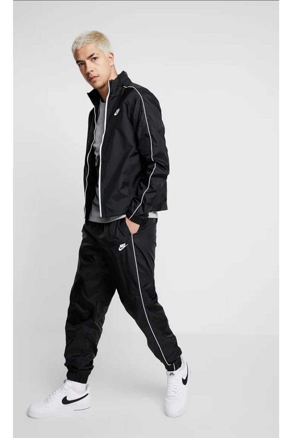Black nike tick best sale tracksuit