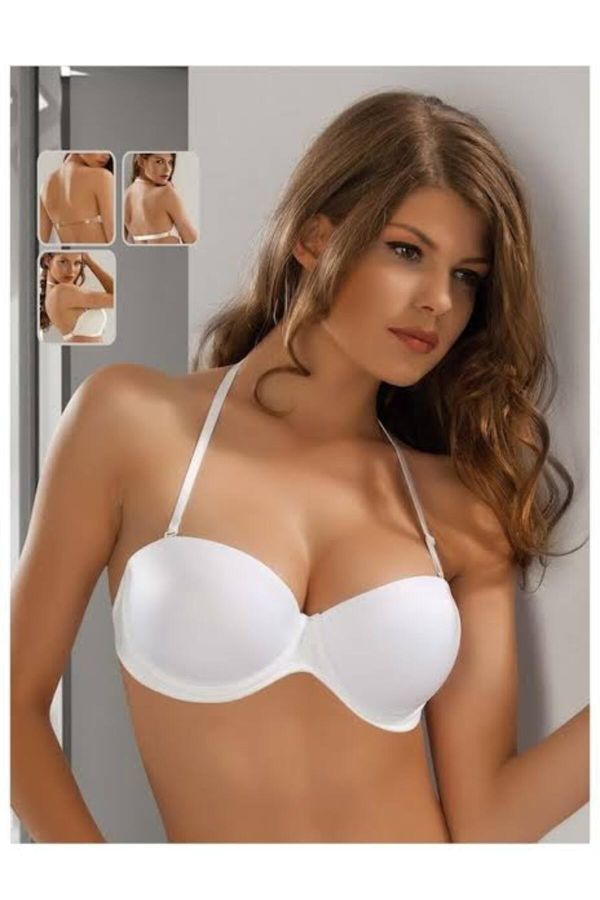 Le Jardin White Strapless Micro Cup Bra, Unsupported/padded