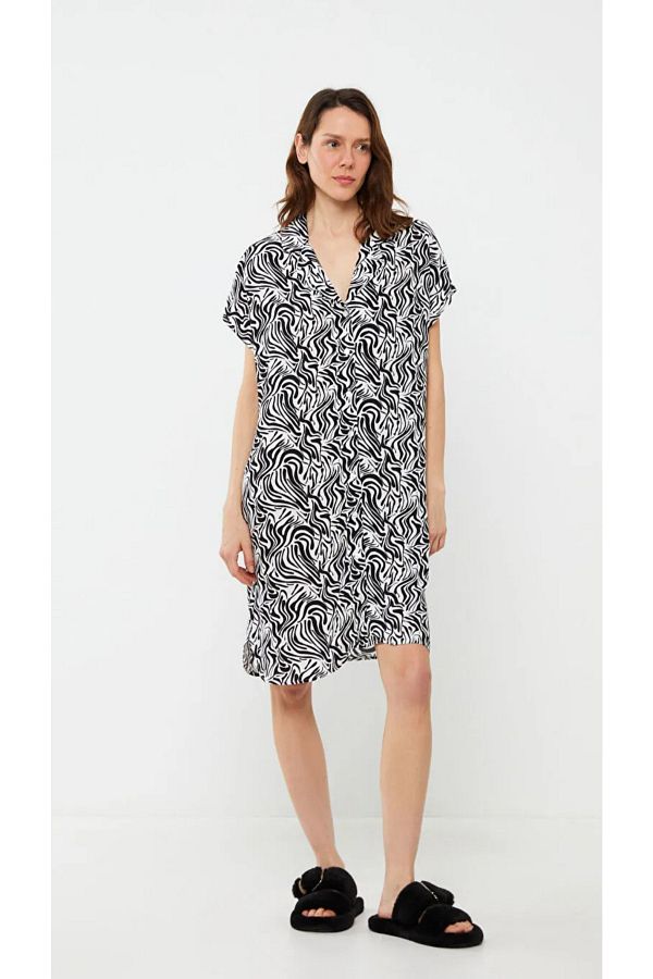 LC Waikiki-Kurzärmliges Strandkleid für Damen mit Hemdkragenmuster von LCW 1