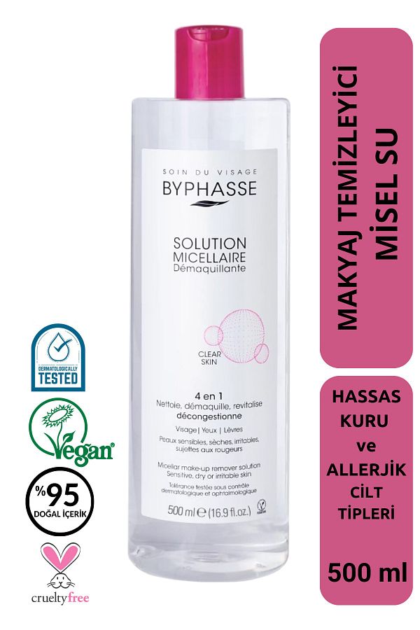 BYPHASSE-Micellar Face and Make-up Remover Micellar Water Dry, Sensitive and Allergy Prone Skin 500ml 1