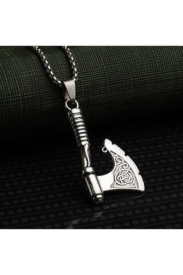 Viking Scandinavian Ax Design Steel Necklace Trendyol