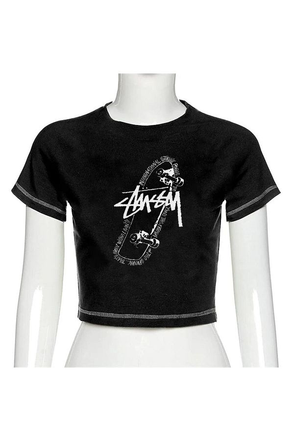 Toum-Black Crop Y2k Skateboard - Reverse Stitch 1