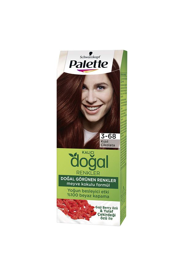 Palette-لوحة ألوان طبيعية لصبغ الشعر - 3-68 شوكولاتة حمراء (قطعة واحدة) هدية فرشاة 1