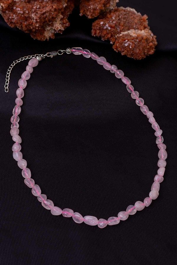 Dünya Doğal Taş-Pink Quartz Stone Necklace 1