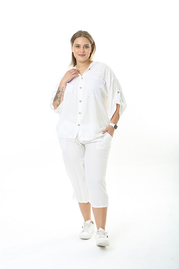 White linen capri set top