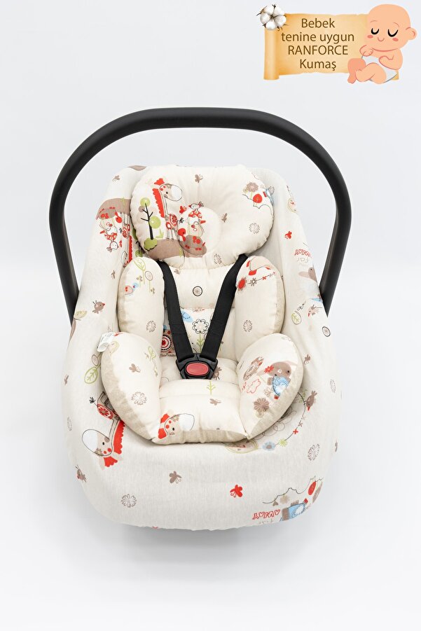 mordesign Ortopedik Bel Destekli Bebek Puset Minderi Ve Çarşaf 2'li Set, Çift Taraflı Kullanım, Animal Serisi