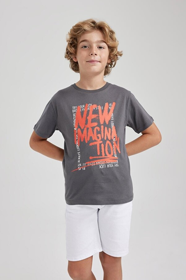Defacto Boy's Crew Neck Printed Short Sleeve T-Shirt A9310a823hs