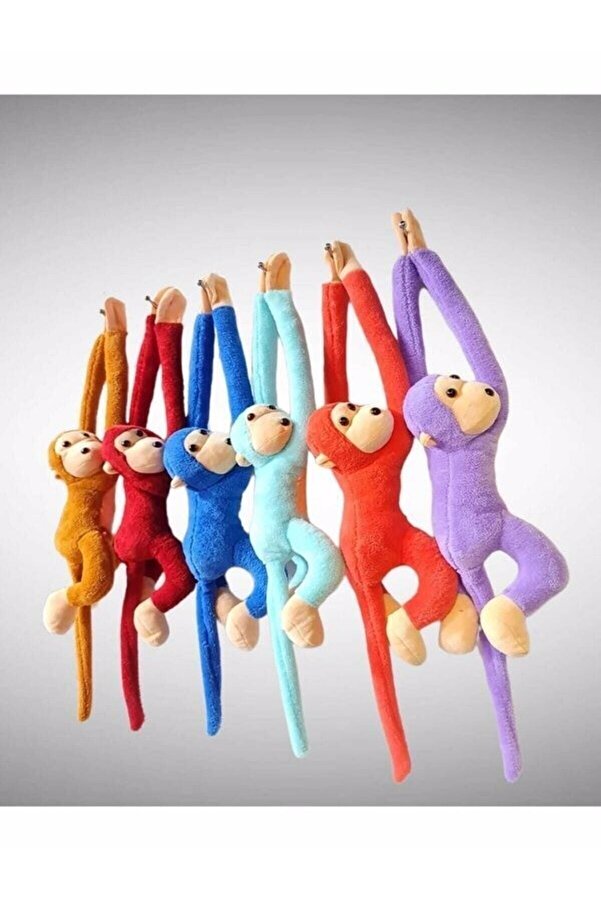 BabyLondy 2 Adet Farklı Renk Peluş Maymun - Uyku Arkadaşı Peluş Oyuncak -elleri Yapışkanlı Sarılan Maymun