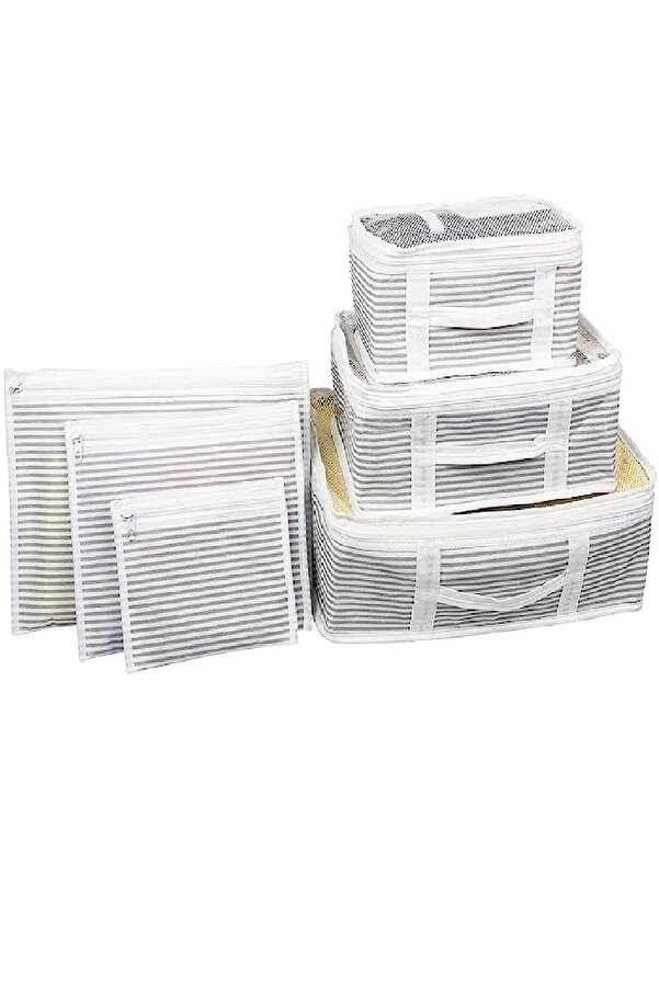 Winbox 6 Parçalı Doğum Hastane Çıkış Çantası Düzenleyici Gri Çizgili