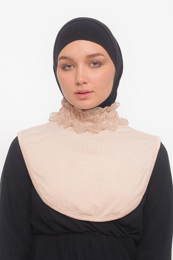 Altobeh-dantelă pentru damă, cu volane, din cauciuc, cu guler cu gât înalt, hijab, pentru gât - pudră 1