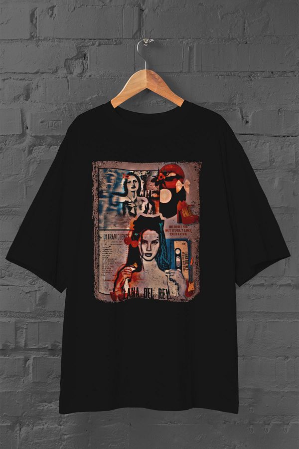 MAYMUUN DESIGN Lana Del Rey Ultraviolence Printed Unisex Black Oversize T Shirt Trendyol