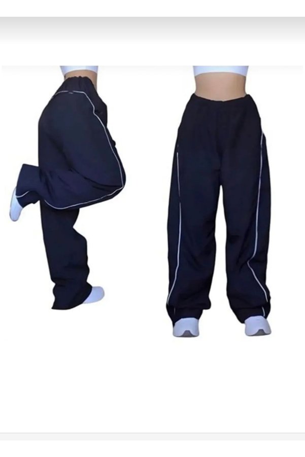 DEEFWEAR Y2K Navy Blue Stripe Detail Unisex Parachute Sweatpants / Pants Zipper Tracksuit
