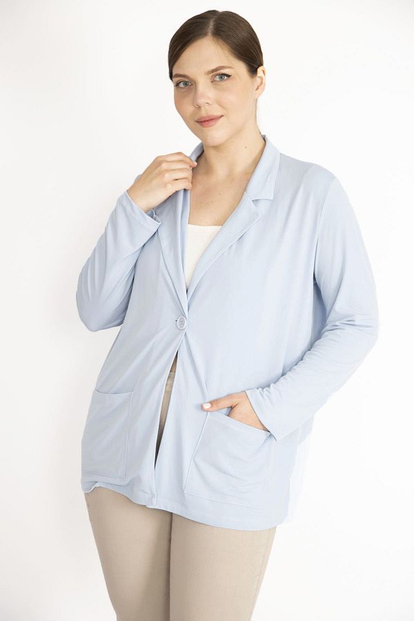 Şans Tekstil-Blauer Damen-Cardigan mit einem Knopf und ungefütterten Taschen, 26a36429 1