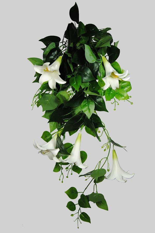 Lilac Home-Artificial Flower Lily Ivy with Greenery in a Galvanized Pot 1