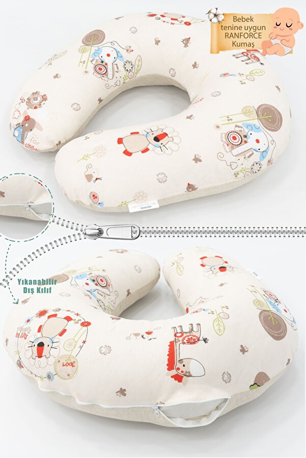 mordesign Çift Taraflı Emzirme Yastığı /bebek Destek Minderi, Hamile Yastığı, Pamuklu Kumaş, Animal Serisi