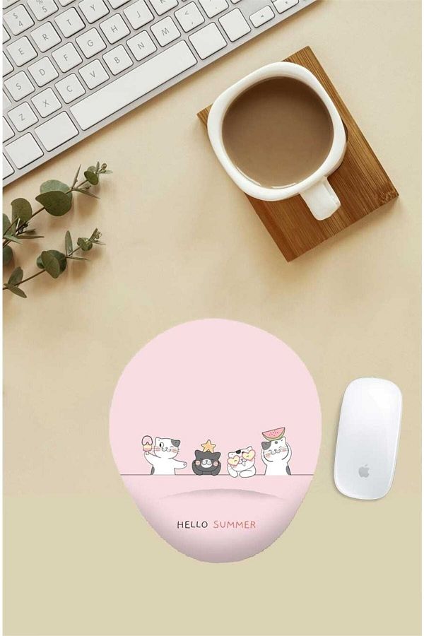 HobiShop-Hello Summer Cats Patterned Mouse Pad with Wrist Support 1