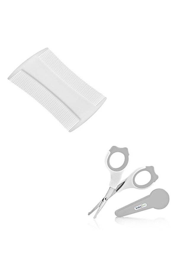 Babyjem Bebek Bakım Seti 2'li - Konak Tarağı + Tırnak Makası - Gri