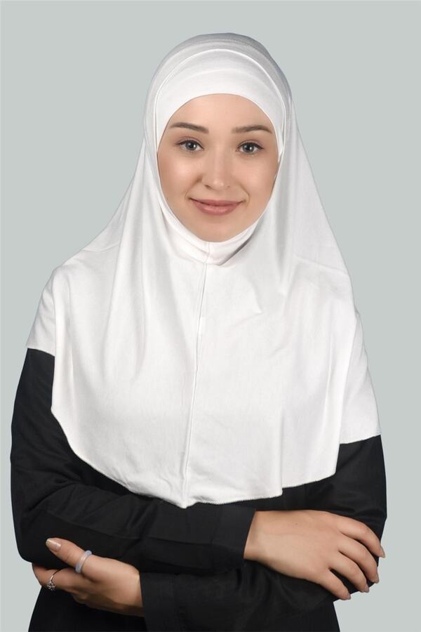 Altobeh-Ecru Color Practical Scarf Hijab Cap and Hijab Set (XL) 1
