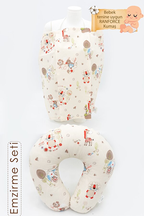 mordesign Bebek Emzirme Önlüğü Ve Yastık 2' Li Avantajlı Set, Emzirme Önlüğü Ve Emzirme Yastığı Animal Serisi
