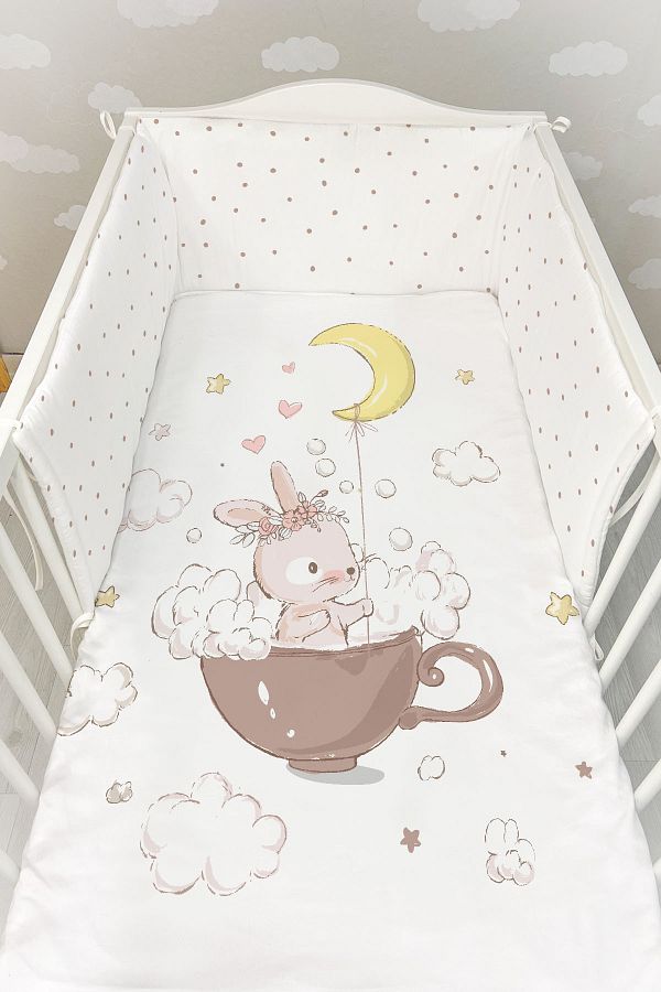 Tu ba Ku u Baby Bedside Protector and Printed Sheet Sleeping Set Pure Baby Series One Cup Rabbit Trendyol