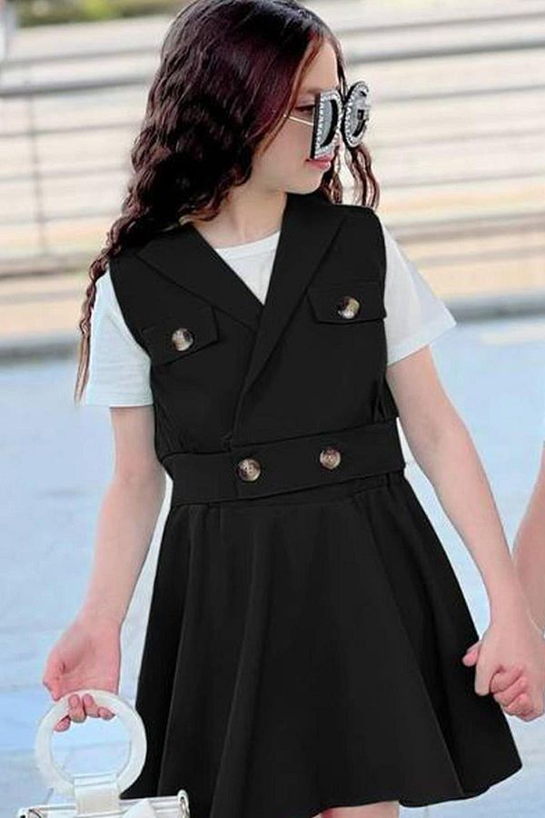 Riccotarz Girl s Black Skirt Suit with Elastic Waist and Button Detail Age 3 12 Trendyol