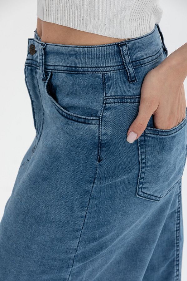 Gold Westpoint Blue Slit Side High Waist Long Denim Skirt Trendyol