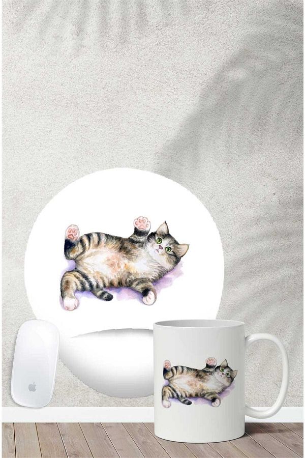 HobiShop-Set de căni pentru mouse cu model de pisică Tabby 1
