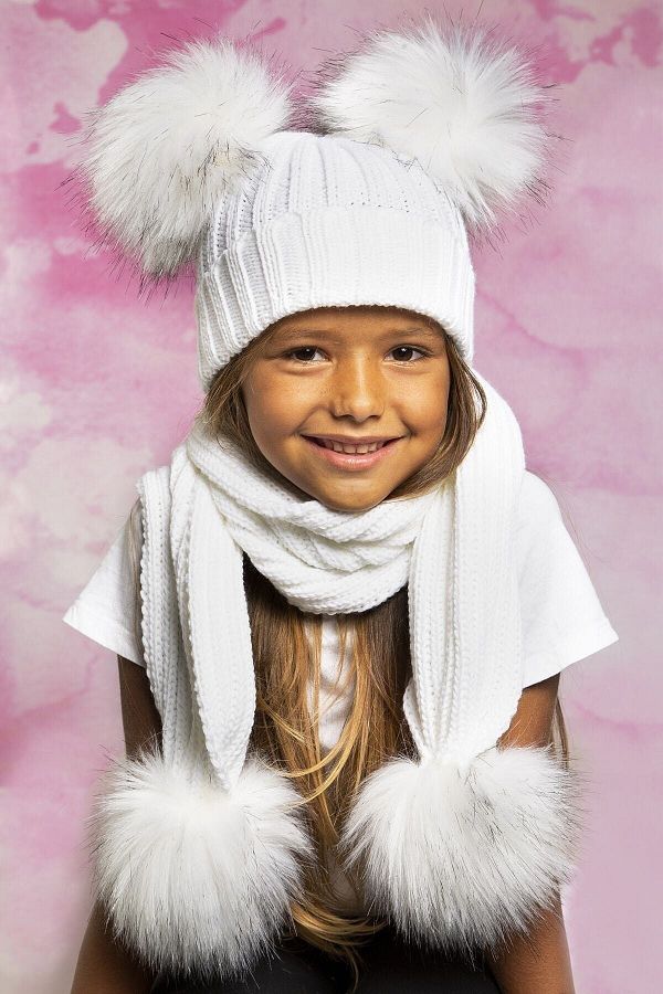 Baby Dora-Set eșarfă și beretă cu pompon dublu 1