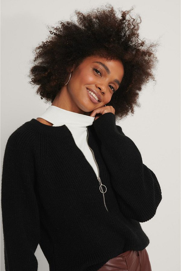NA KD Zipper Front Knitted Sweater Trendyol