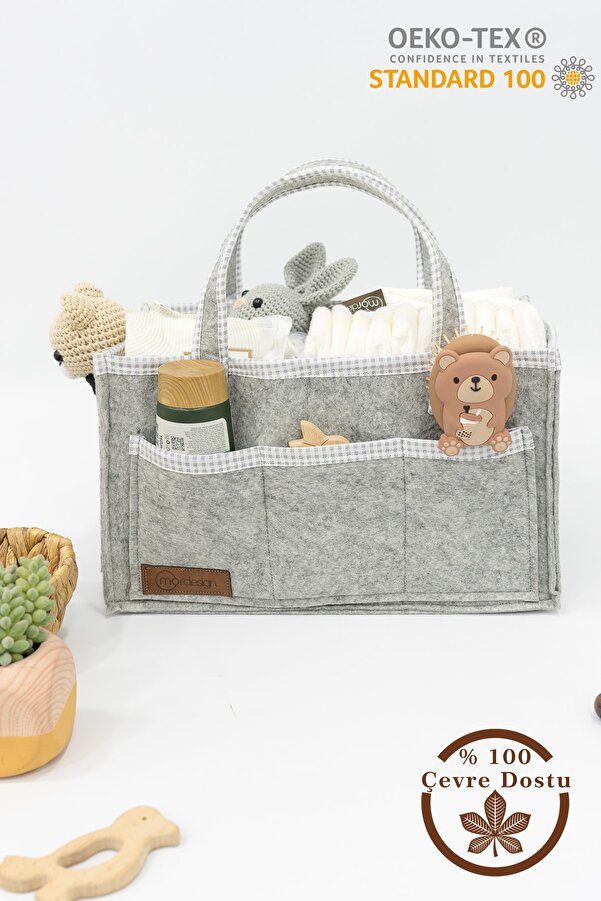 mordesign Çok Amaçlı Kalın Keçe Anne Bebek Bakım Çantası, Dolap İçi Organizer, Scotch Serisi