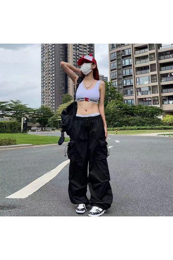 BROOD s Black Tactical Baggy Pants with Extremely Loose Mold Cargo Pockets