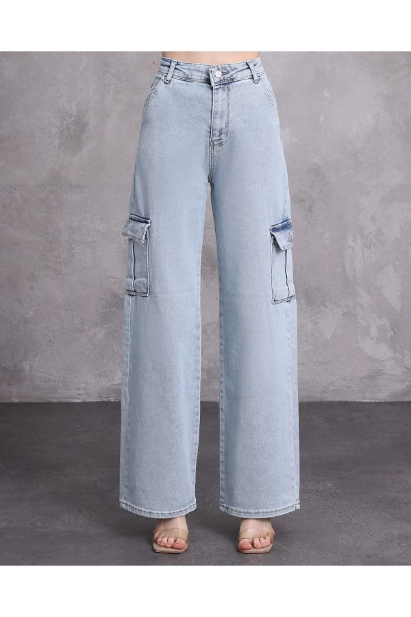 LADY DARK MODA Super High Waist Open Snow Wash Jeans Palazzo Cargo 412 61 Trendyol