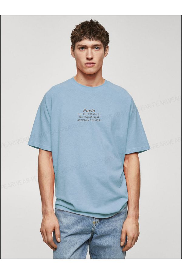 Pear Wear-Tricou oversize din bumbac cu imprimeu Paris pentru bărbați 1