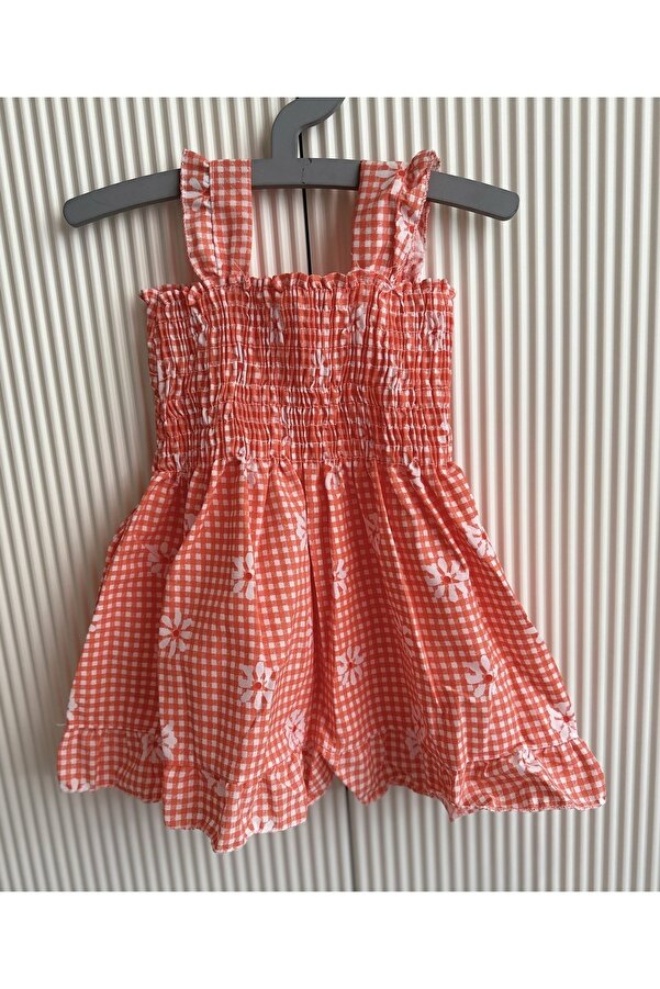 SANTRALBEBE Kız Bebek Kareli Çiçekli Elbise