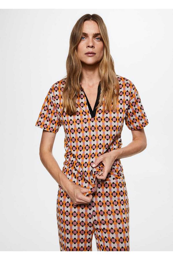 MANGO Woman-Retro Patterned Trousers 1